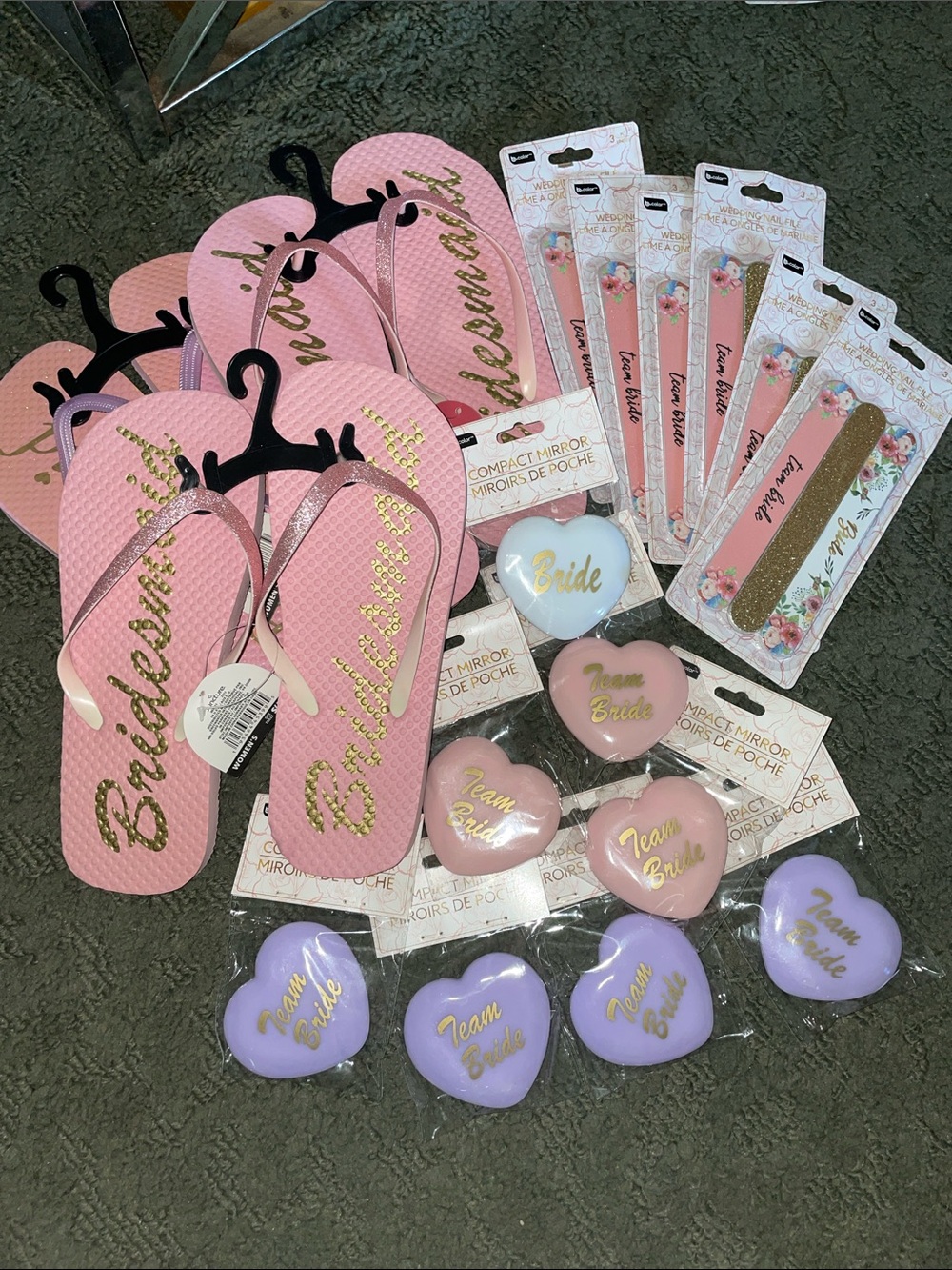 Bridal Party Flip Flops & Accessories Set - Pink, Gold, Purple - Team Bride